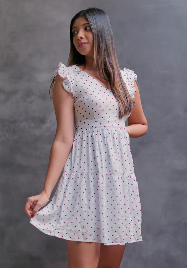 LILA BLACK DOTTED WHITE DRESS